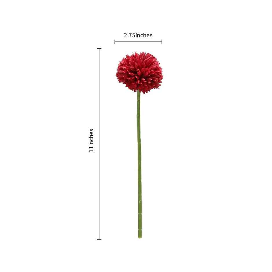 Tied Ribbons Set of 6 Artificial Chrysanthemum Ball Flowers Stick Bunch | Red | 29 Cm