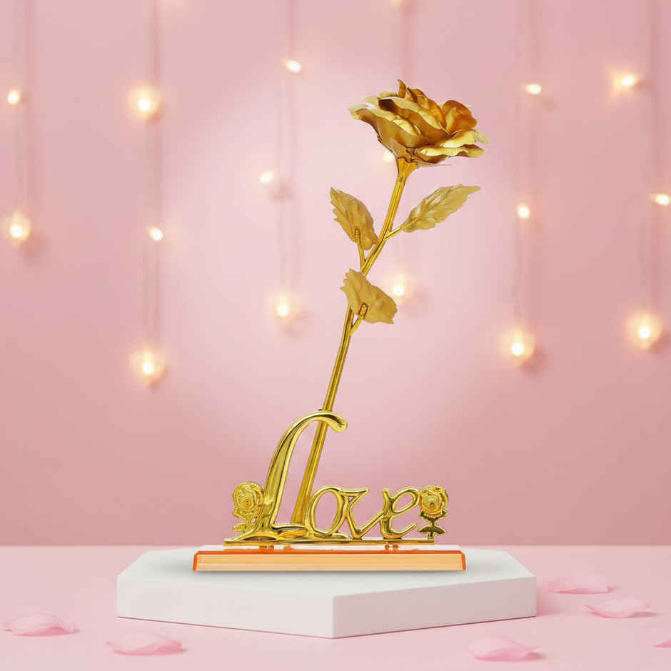 Golden Artificial Rose Flower Decorative Showpiece Gift Set | eCraftIndia