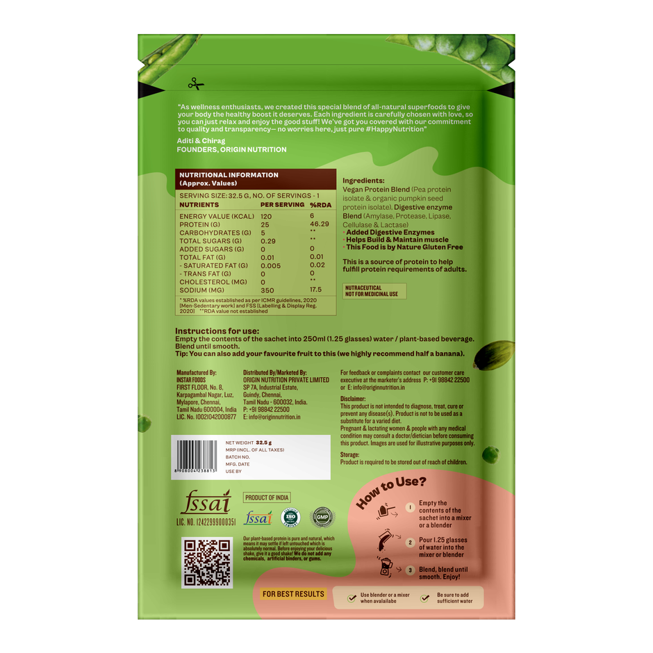 Origin Nutrition Daily Plant Protein Unflavoured Single Serving