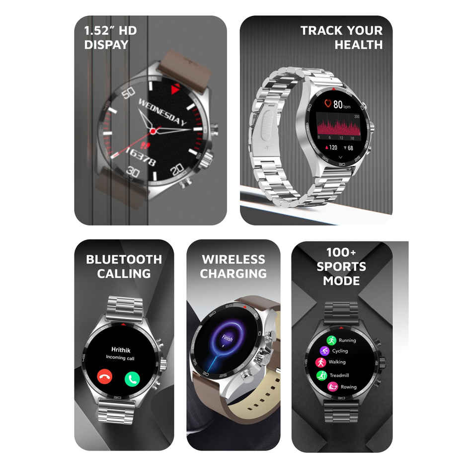 Cult Active TR 1.52"Display, Stainless Steel Build, Wireless Charging, BT Calling Smartwatch (Black)