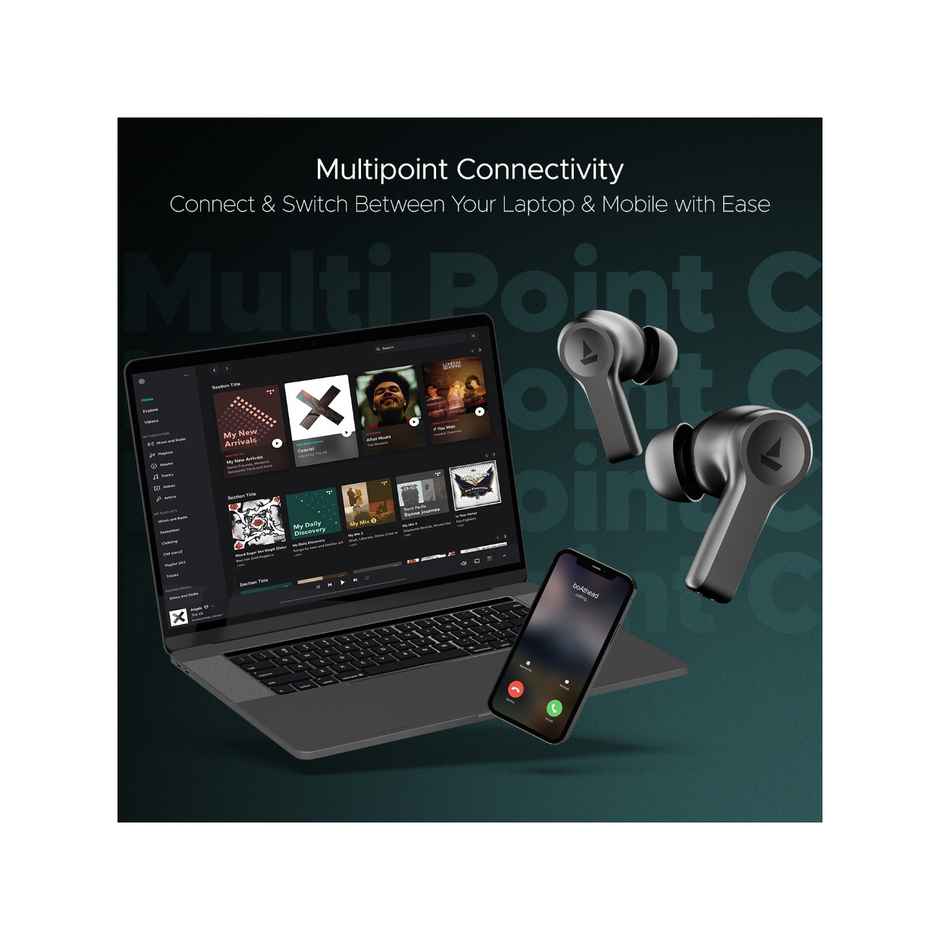 boAt Airdopes Flex 454 ANC TWS Earbuds with mic, 60HRS Battery, ANC(32dB), App Support, 4Mics ENx, Fast Charge, Dual Pairing, IPX5, v5.2 Bluetooth Earbuds - Gunmetal Black