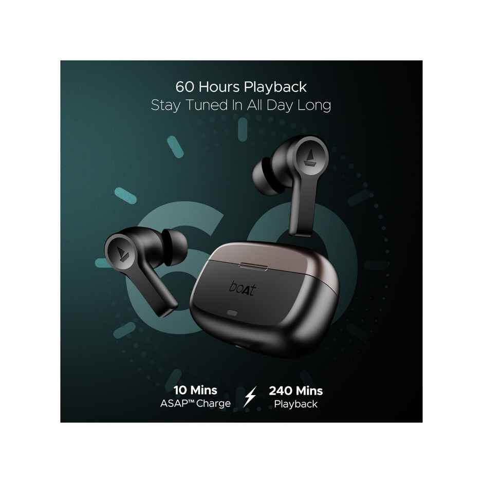 boAt Airdopes Flex 454 ANC TWS Earbuds with mic, 60HRS Battery, ANC(32dB), App Support, 4Mics ENx, Fast Charge, Dual Pairing, IPX5, v5.2 Bluetooth Earbuds - Gunmetal Black