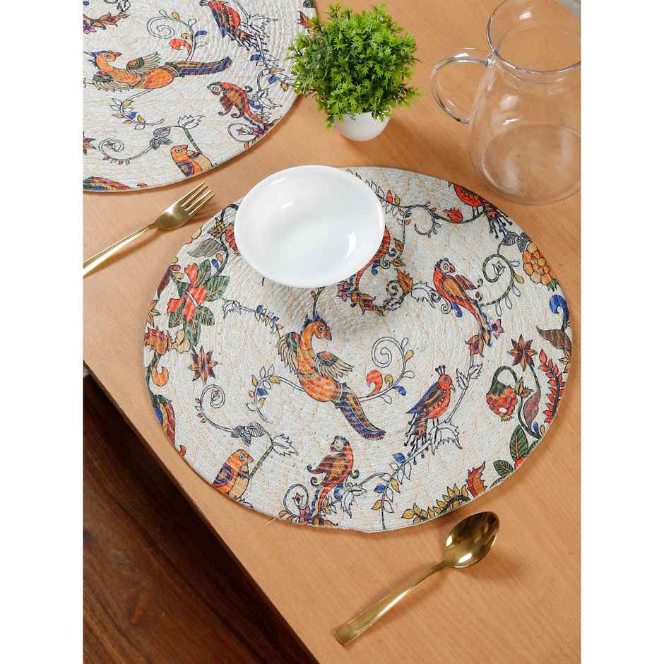 Hosta Homes Pure Cotton Multicolor Sparrows Digitally Printed Table Place Mats | Pack of 2