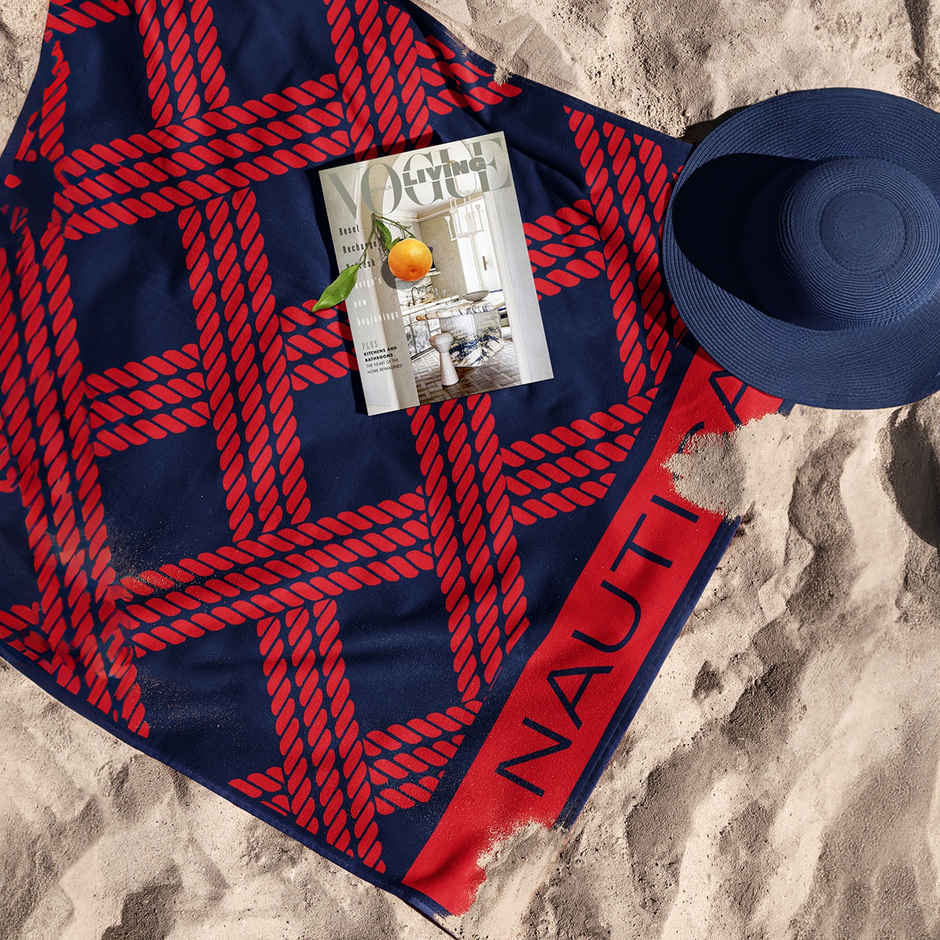 Nautica Designer 100% Cotton Beach & Bath Towel -1pc Bath Towel | voyage | checks-red/navy