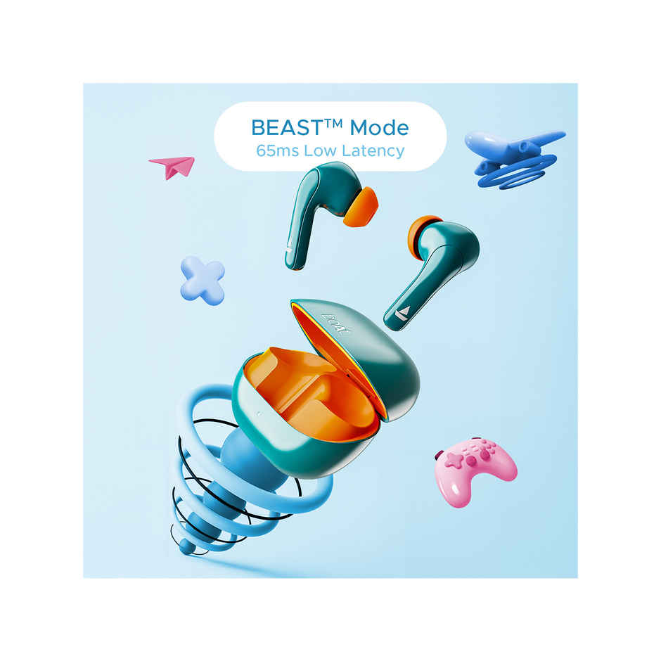 boAt Airdopes 155 TWS Earbuds with 40 hrs Playtime,In-Ear Detection,Quad Mics ENx Tech,ASAP Charge Bluetooth - Active Teal