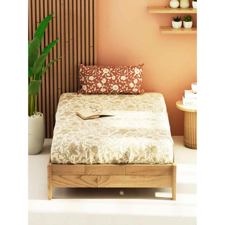 Kopa Extra Smooth Micro Single Bedsheet With 1 Pillow Cover | Set of 2 | Aura Floral | Beige, Grey