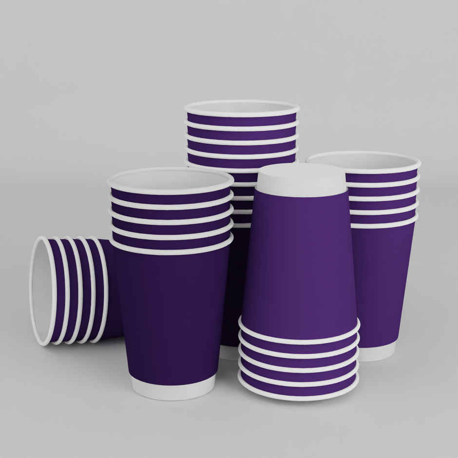 Double Walled Coffee Cups | Purple | 350 ml | Pack of 10 | Vinay Trading