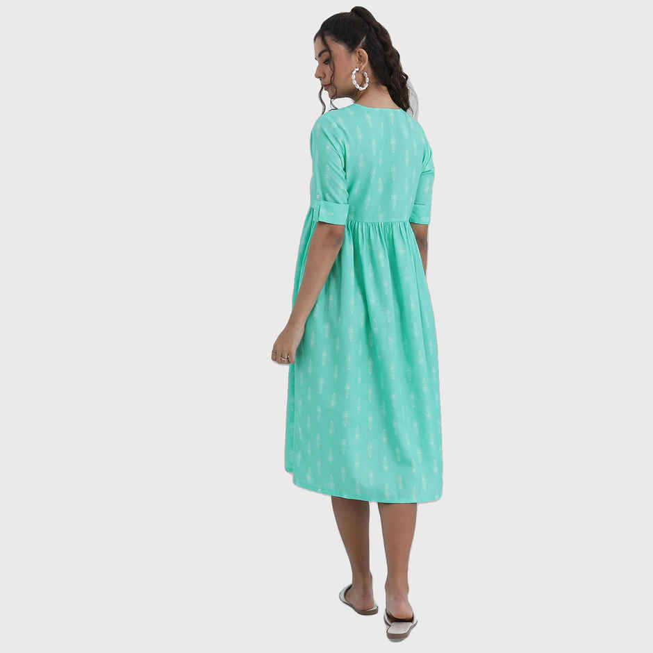 Ketch Women Sea Green Print Fit Flare Midi Dress | Sea Green | XL