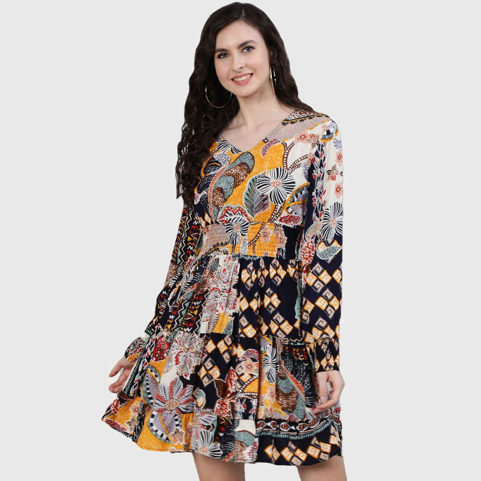 Ishin Women's Multi Floral Dress - L | Drkuls-14011