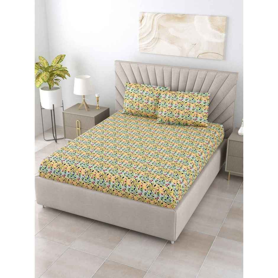 Bombay Dyeing Dream Lover 104 TC 100% Cotton Green & Blue Double Size Bedsheet with 2 Pillow Cover