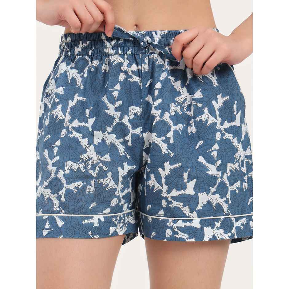 Divena Sky Blue Printed Cotton Shorts for Women | DK0254 - S