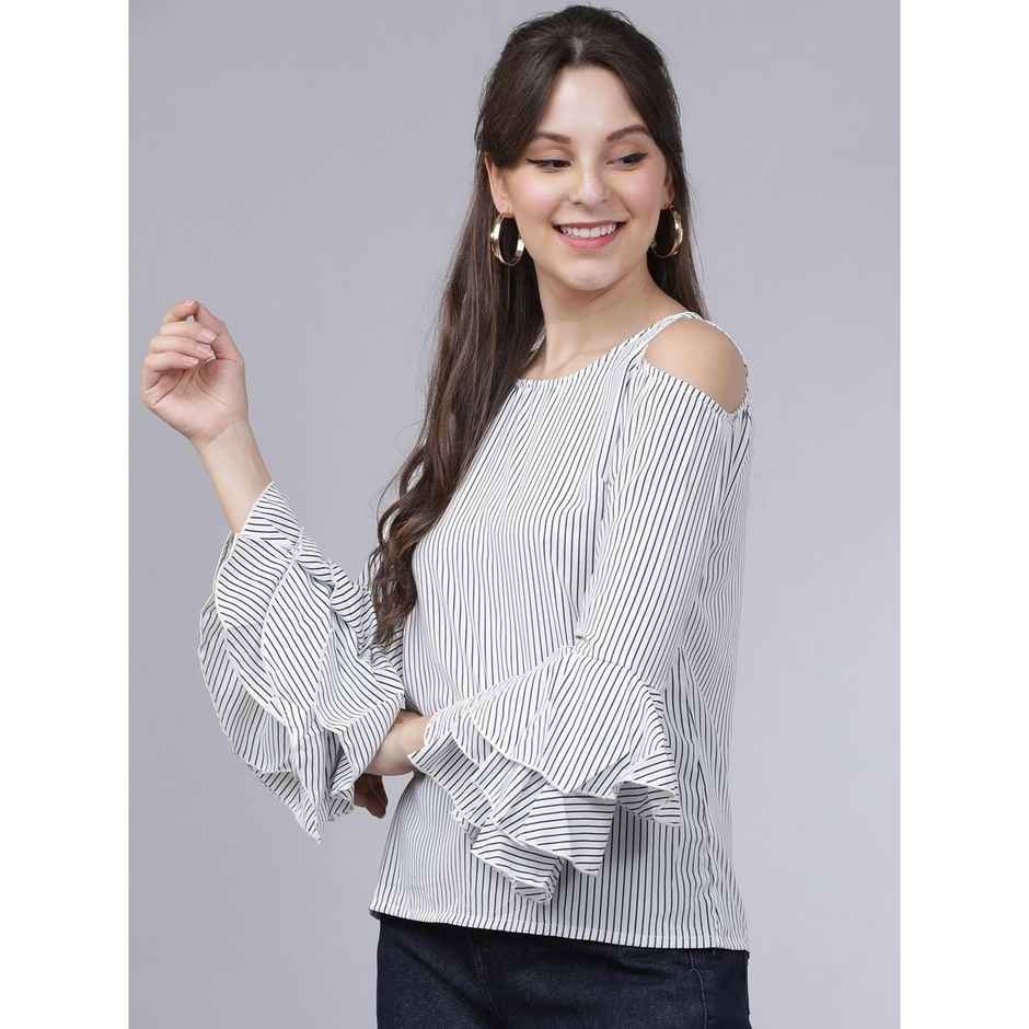 Tokyo Talkies Women's Cold-Shoulder Striped Top | White - S