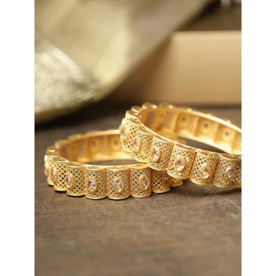 Priyaasi Set Of 2 Gold-Plated Stones Studded Jali Work Bangles