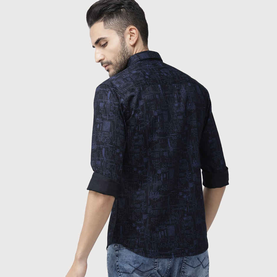 The Indian Garage Co Men's Slim Fit Abstract Print Casual Shirt | Black - 2XL