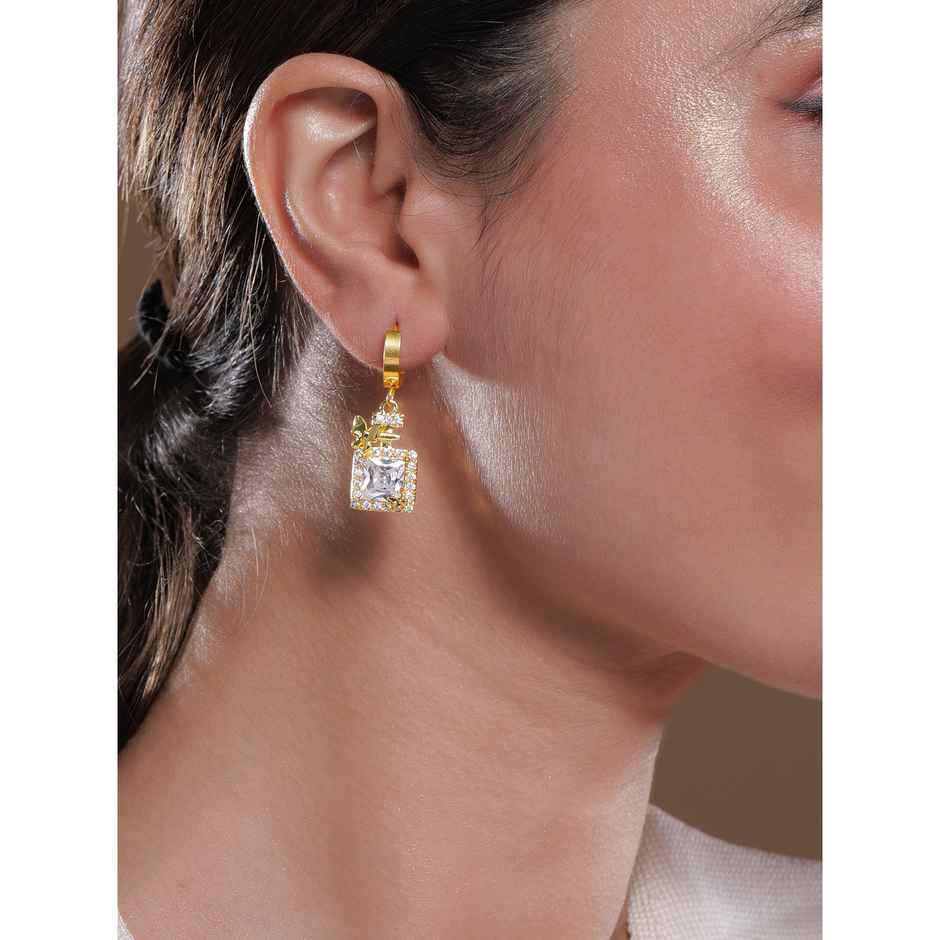 Rubans 18K Gold Plated Stainless Steel Tarnish free Waterproof CZ Butterfly Drop Earring