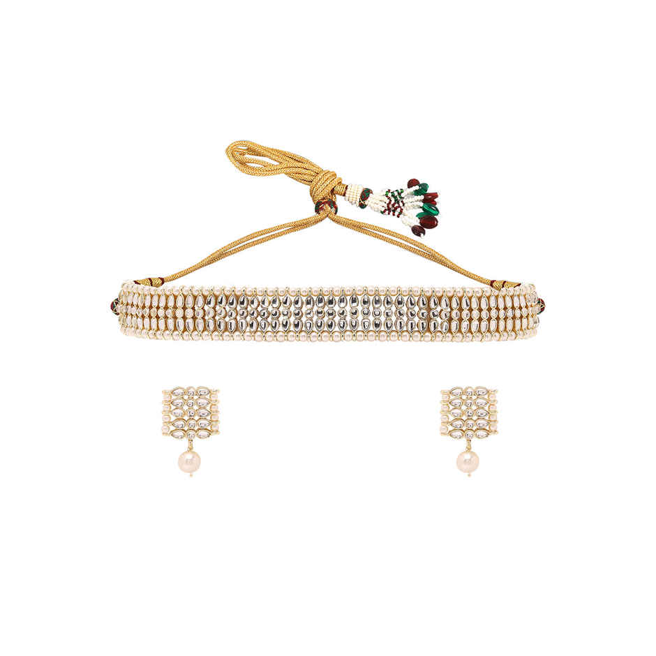 Priyaasi A Charming Kundans And Pearl Combo Choker Set