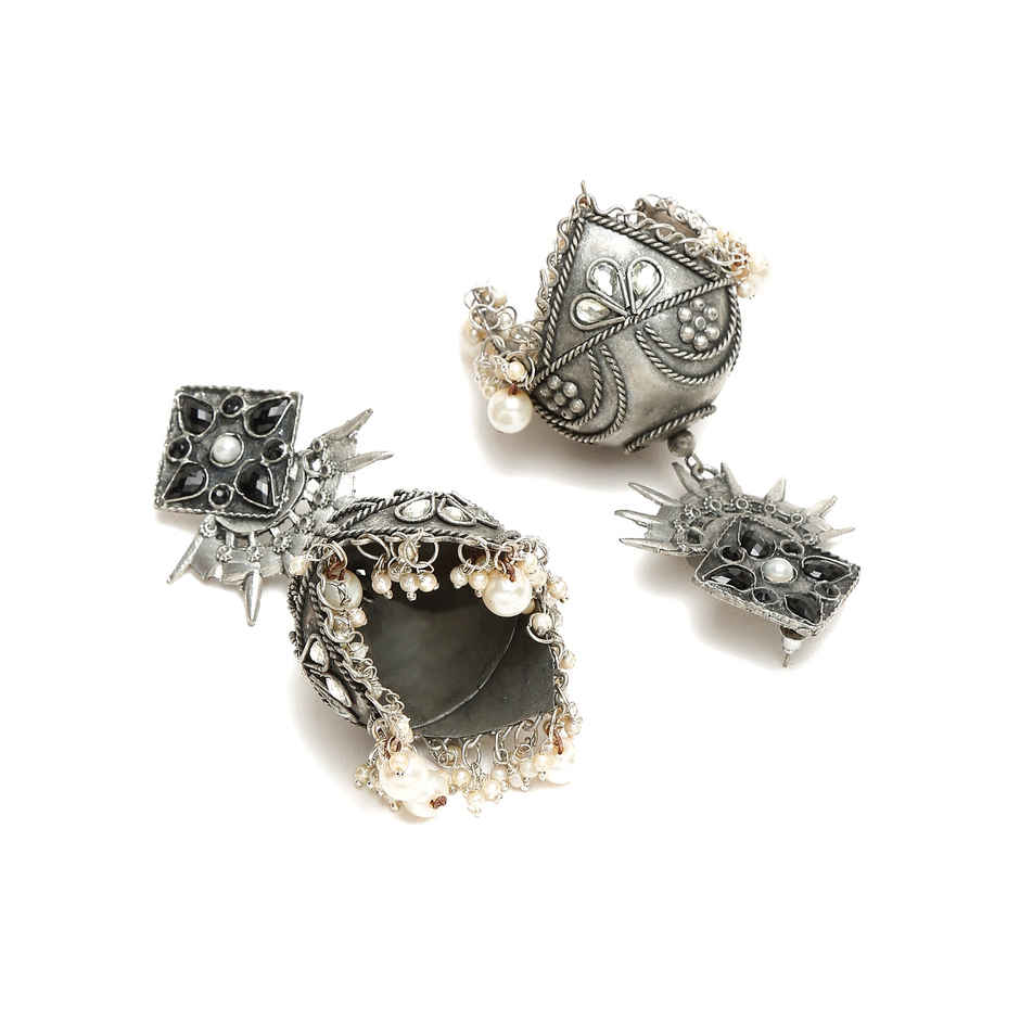 YouBella Celebrity Inspired Oxidised Silver Big Size Jhumki Earrings for Women (YBEAR - 33294)