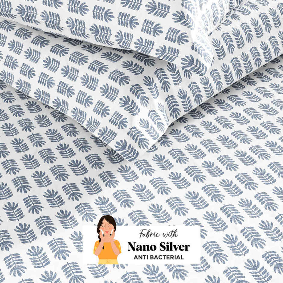 Bianca Soft 100% Natural Cotton Double Bedsheet With 2 Pillow Covers | Laquasa Floral | Indigo &Ecru
