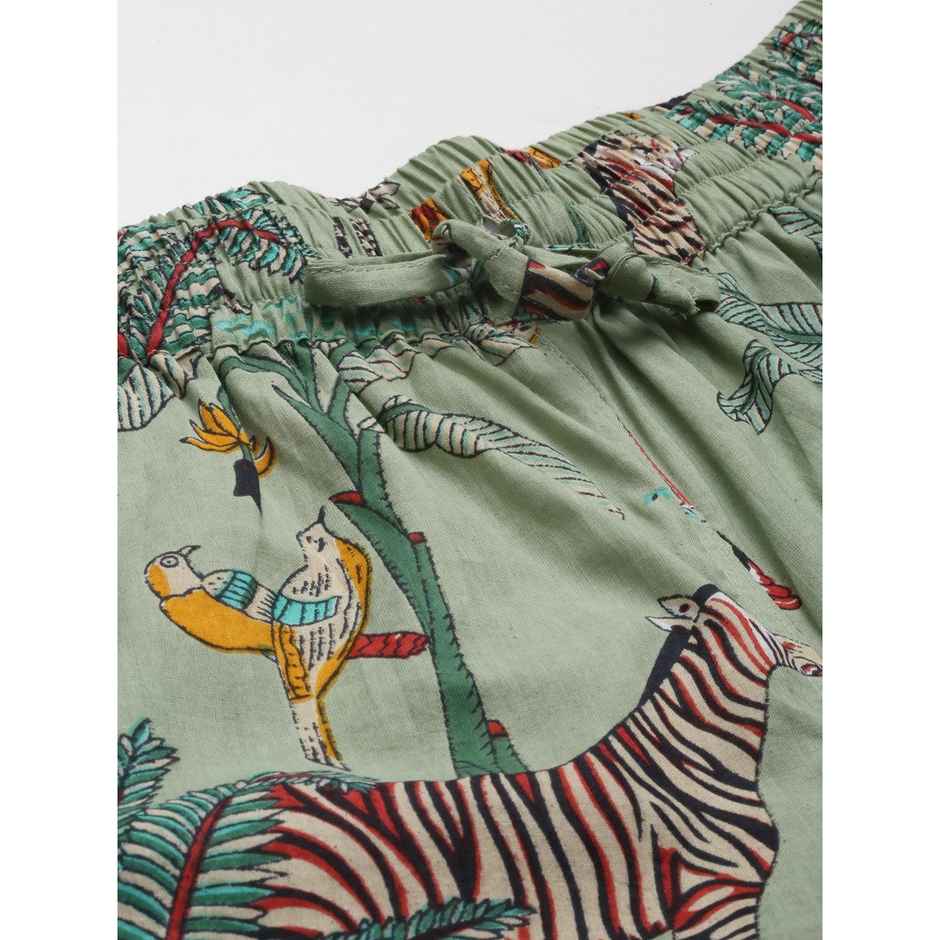 Divena Women s Sea Green Cotton Animal Print Night Suit | DK0217 | S