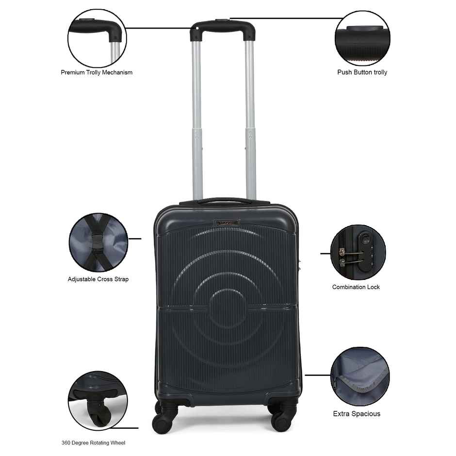 Teakwood Textured PP 40 L Retractable Hard Luggage | Grey - 55 cm