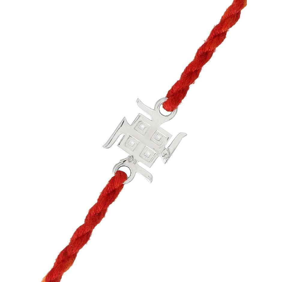 Silver 925 Sterling Silver Precious Swastik Thread Rakhi (Voylla)