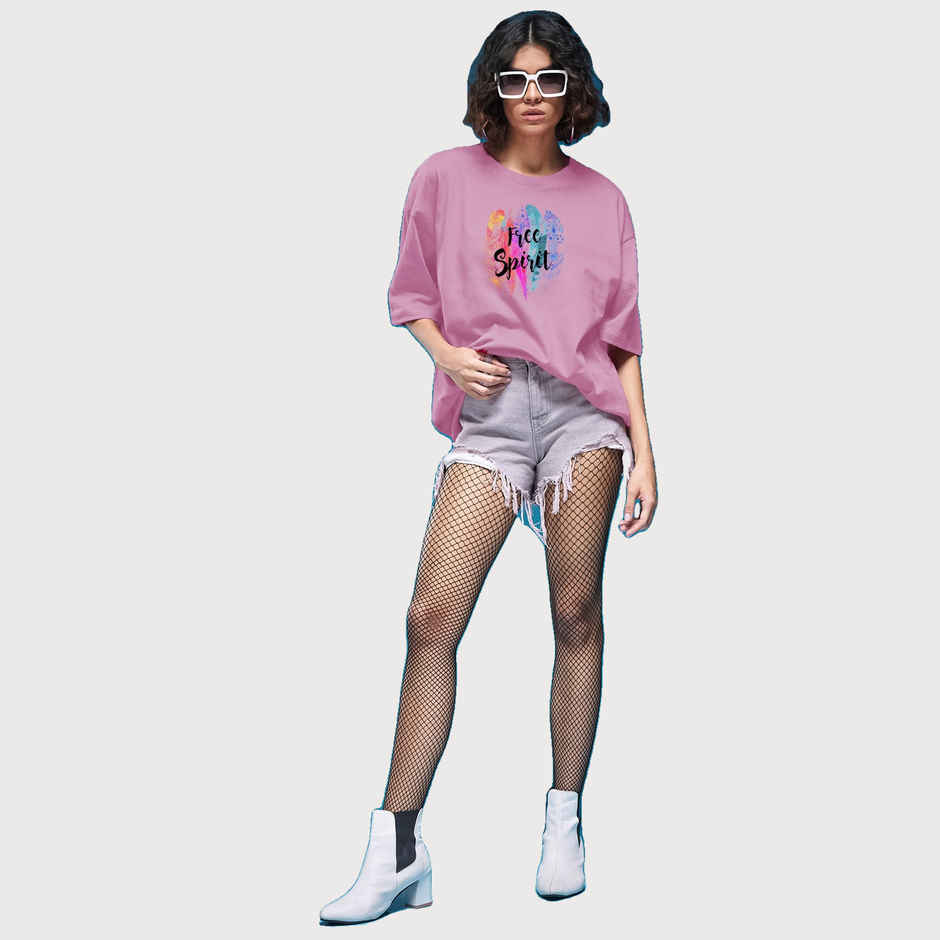 Smartees Women's Oversize Printed T-shirt | WW - 2033 | Pink - L