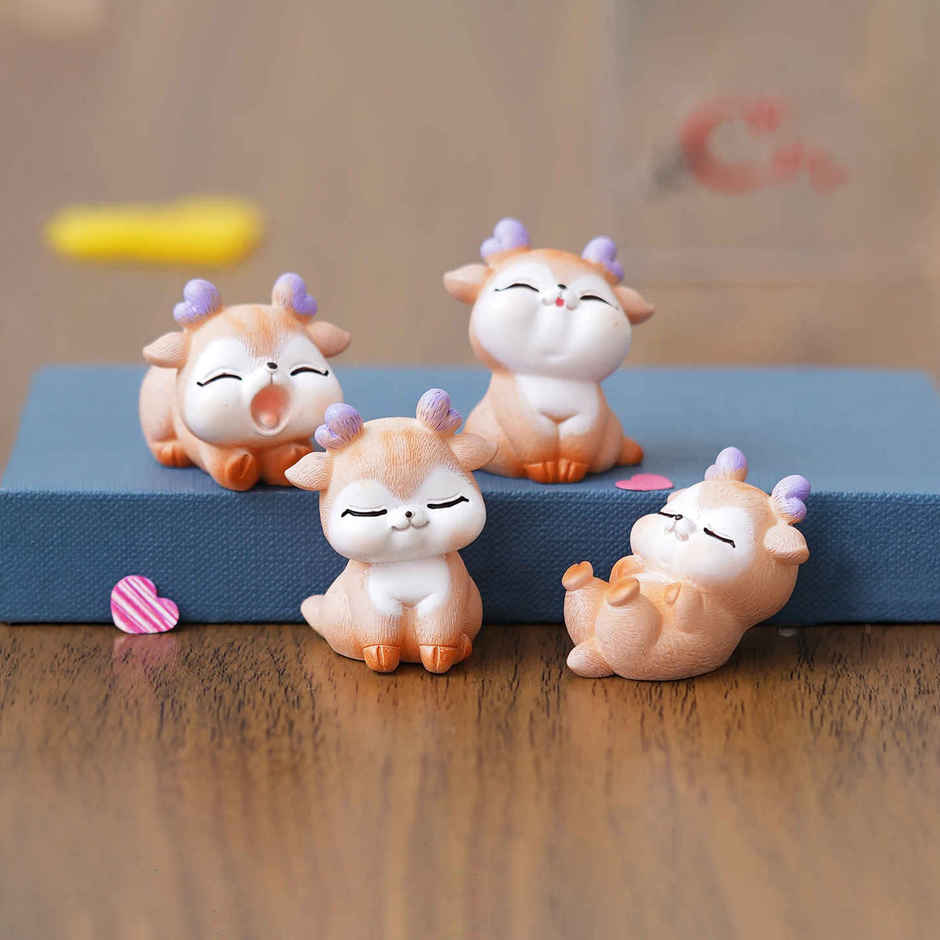 eCraftIndia Set of 4 Miniature Cute Deer Statues Animal Figurines Showpiece
