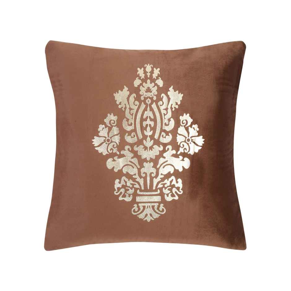 Hosta Homes Soft Velvet Abstract Pattern Golden Foil Printed Brown Cushion Covers | Pack of 2
