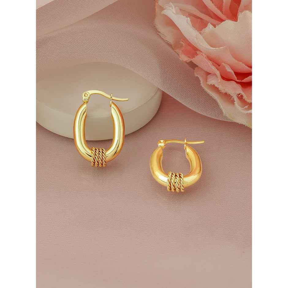 Rubans 18 K Gold Plated Stainless Steel Tarnish-Free Waterproof Demi-Fine Hoop Earrings