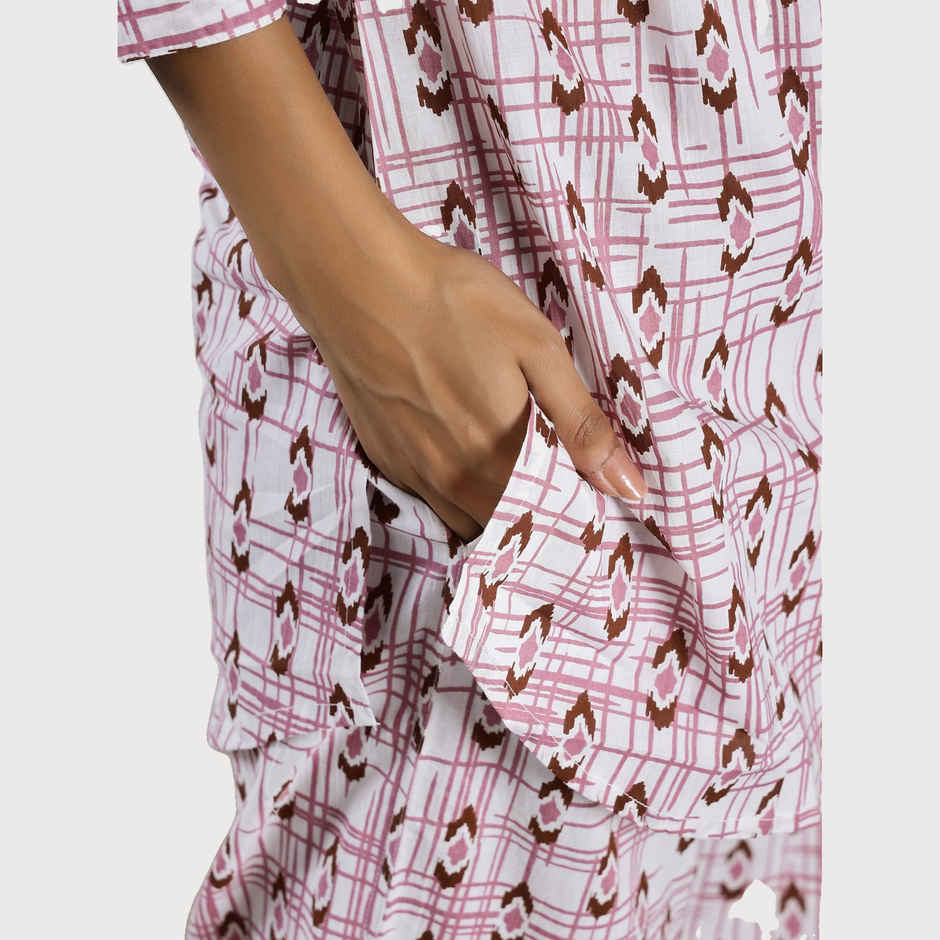 Sanskrutihomes Pink Ethnic Motifs Printed Pure Cotton Night Suit | M