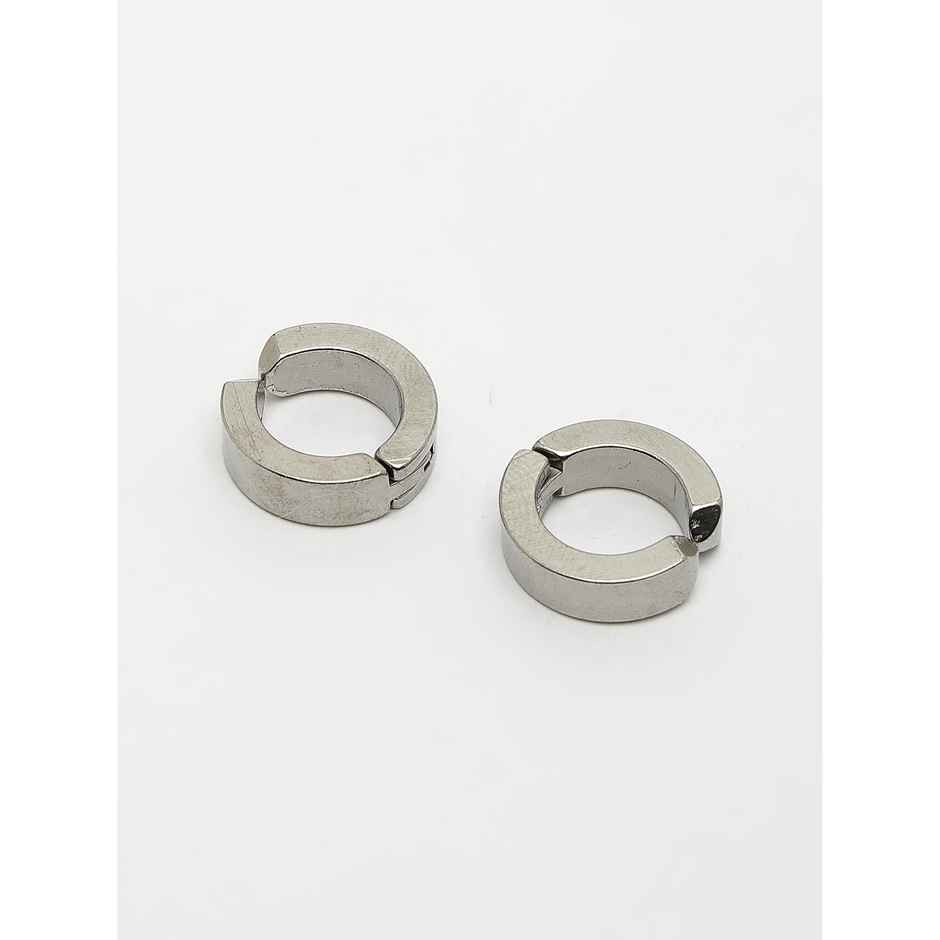 NVR Men's Silver-plated Stainless Steel Hoop Earrings | NVR2606