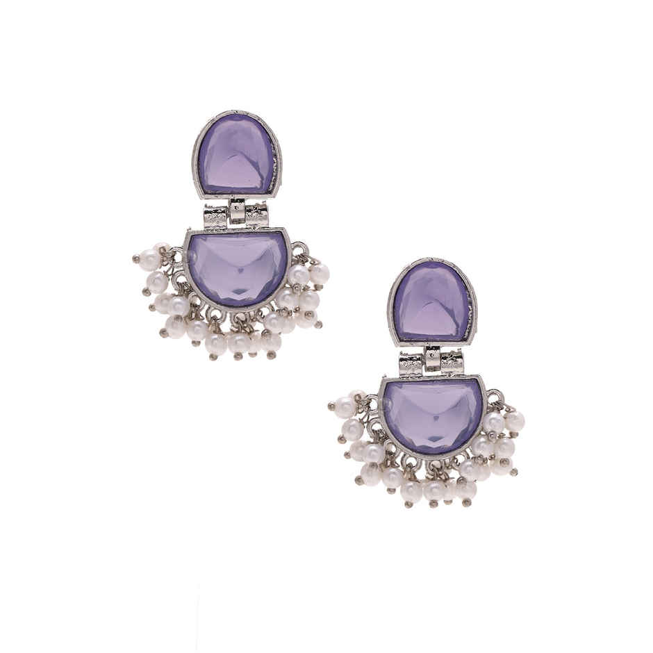 Priyaasi Lavender Crystal Drop Oxidized Pattern Earrings