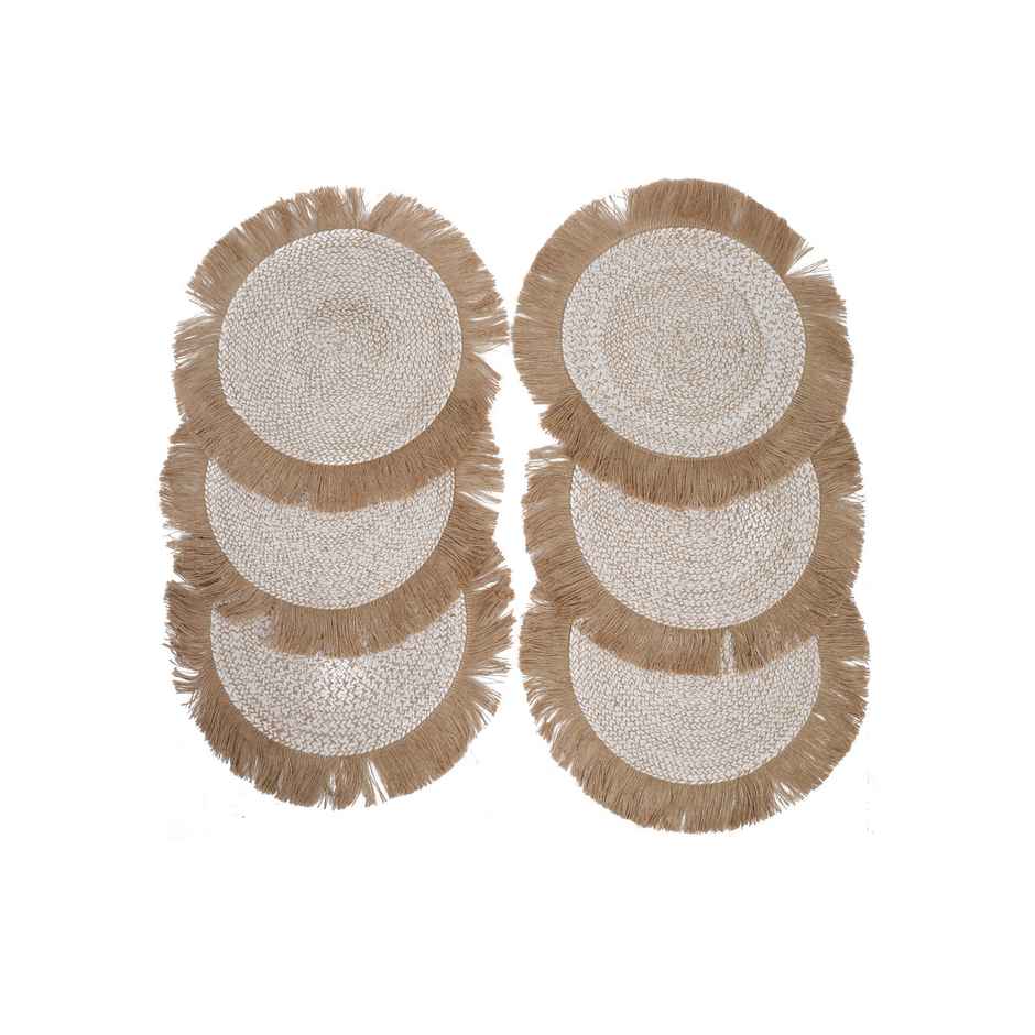 Hosta Homes Natural Jute Frilly Pattren Reversible Table Place Mats Pack of 6
