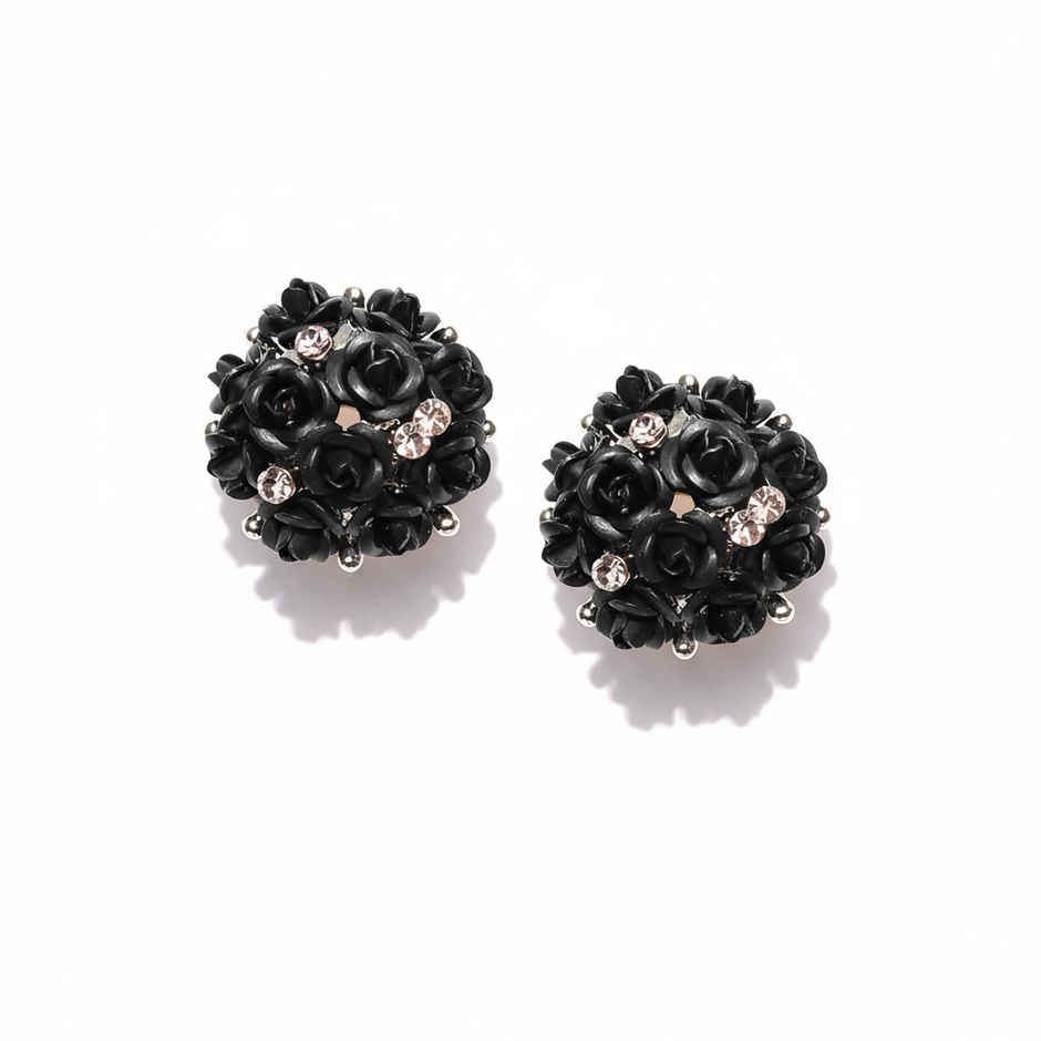Youbella Fashion Jewellery Rose Shape Stud Earrings For Girls And Women (Black)(Ybear - 31674)