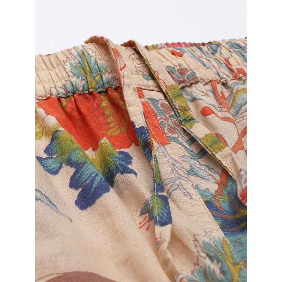 Sanskrutihomes Women Beige Pure Cotton Floral Print Pyjama | Set - S