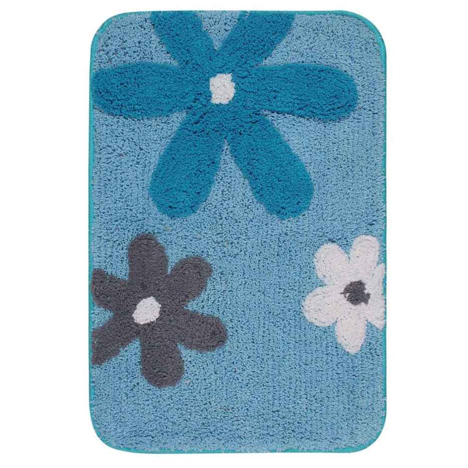 Saral Home Cotton Flower Print Anti-Slip Bathmat | 40 x 60 cm | Blue