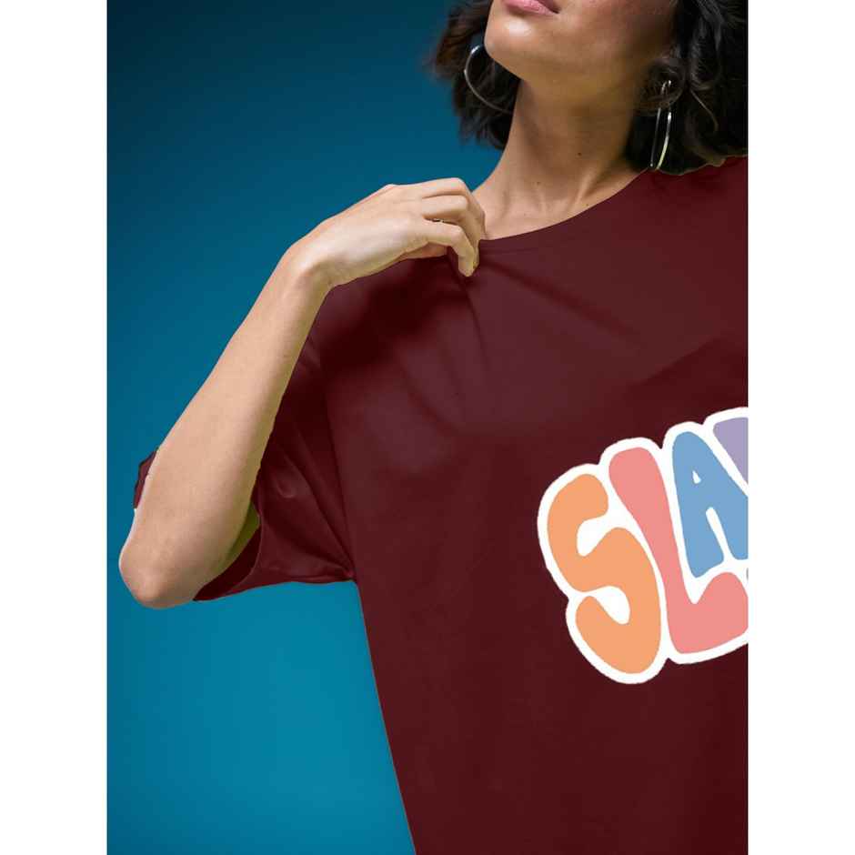 Smartees Womens Oversize Printed T-shirt | WW - 2040 | Maroon | S
