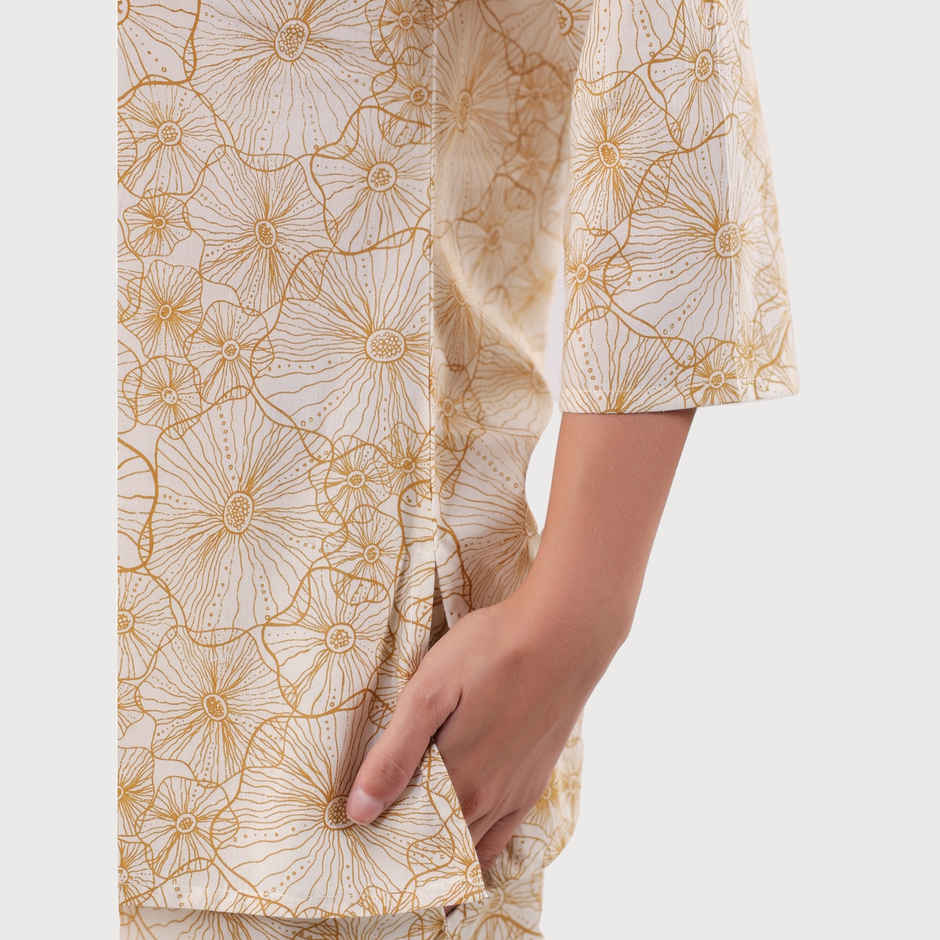 Sanskrutihomes Women Floral Printed Pure Cotton Brown Top With Trousers Co-Ords SE-NSP-566 | M