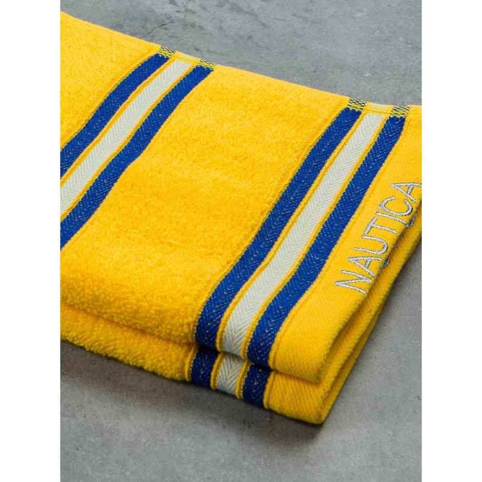 Nautica Super Soft Zero Twist 100% Cotton Towel Hand Towel | Vintage Crew Stripe Solid | Yellow