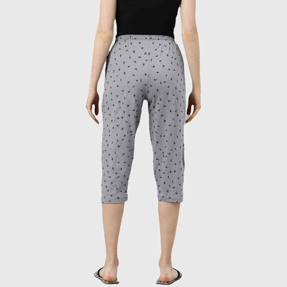 Kryptic Women s Pure Cotton Printed Capri | Grey | M