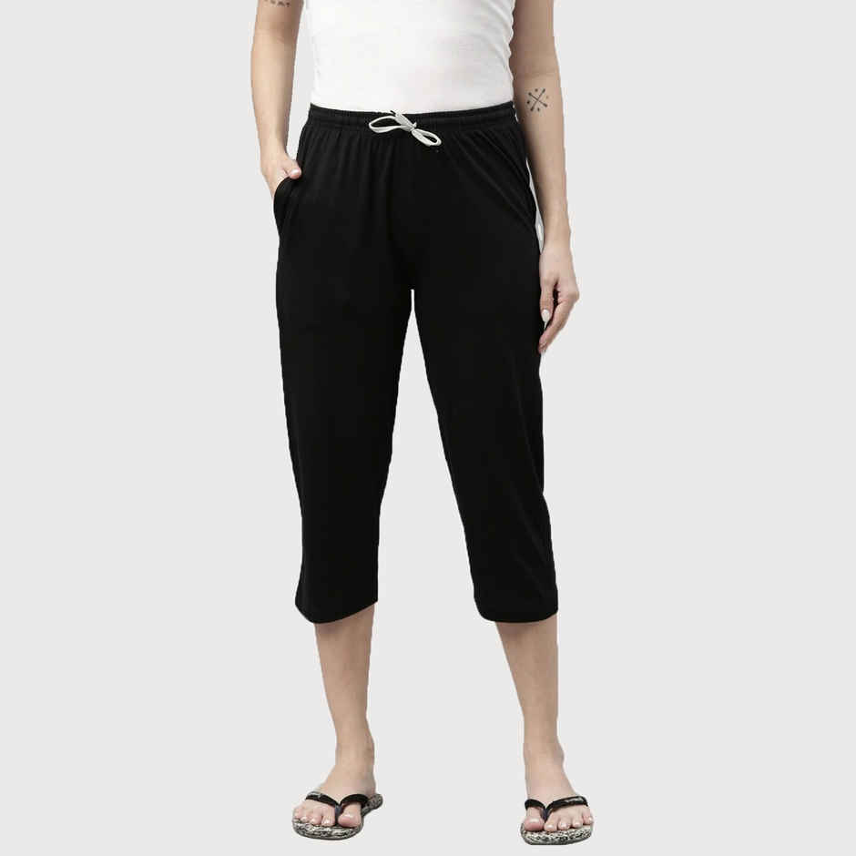 Kryptic Women's Pure Cotton Solid Capri | Black - L
