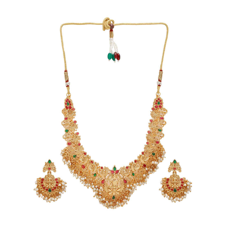 Youbella Temple Jewellery Set With Earrings For Girls And Women (Gold) (Ybnk - 50618)