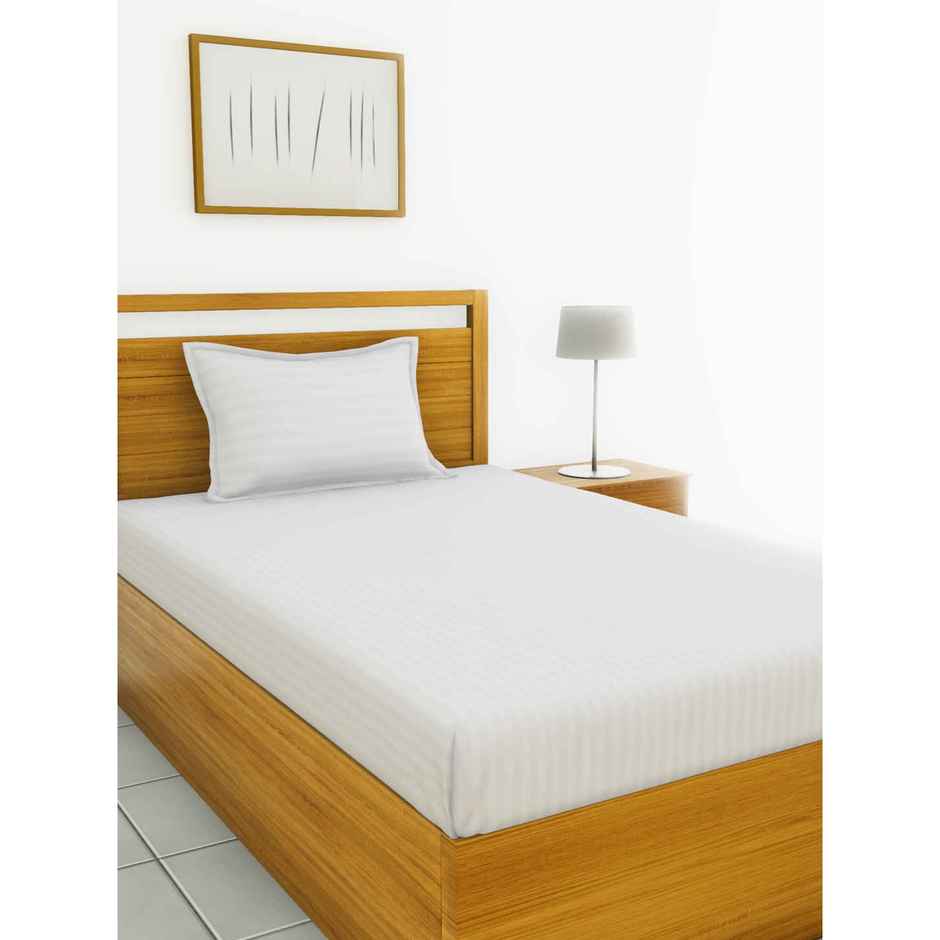 BIANCA Single 100% Egyptian Cotton Satin Stripe Bedsheet | With Pillow Cover | White