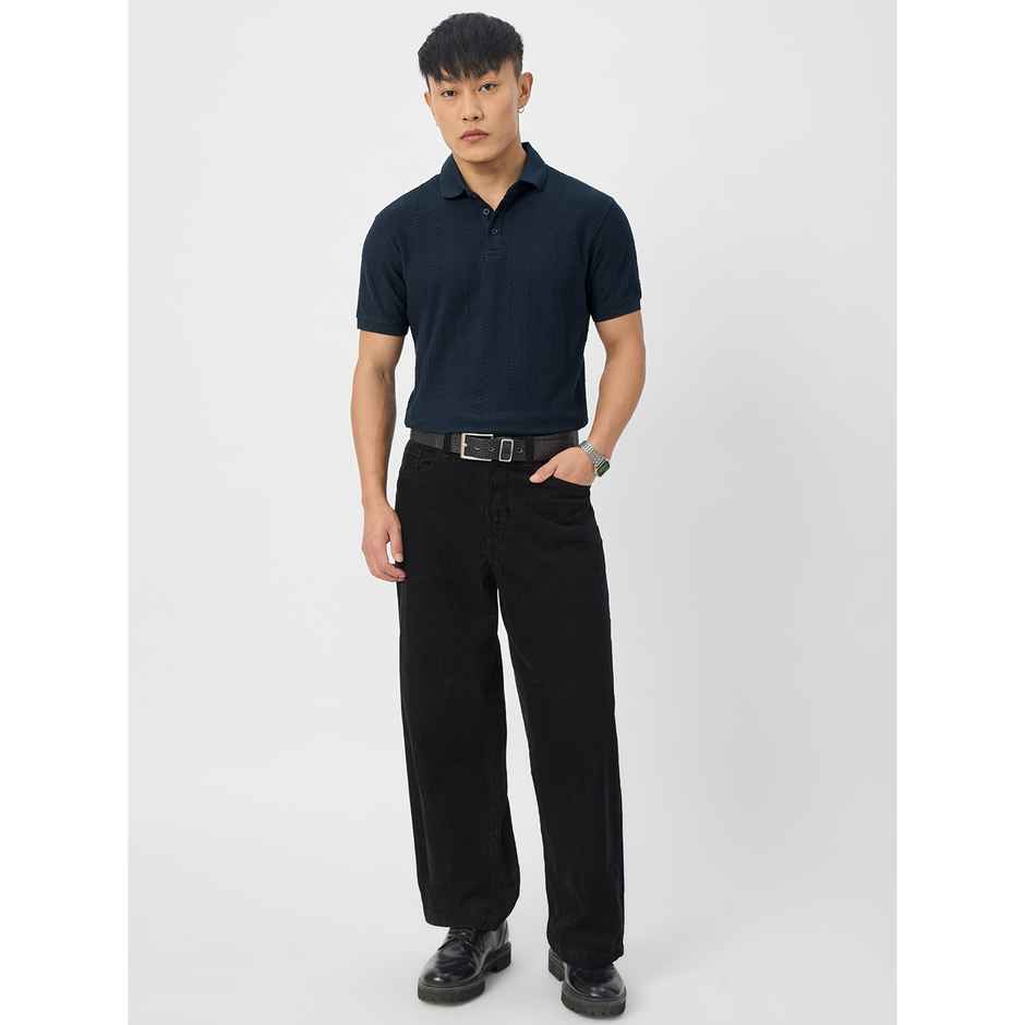 The Souled Store Men's Regular Textured Polo - Navy Polos | L