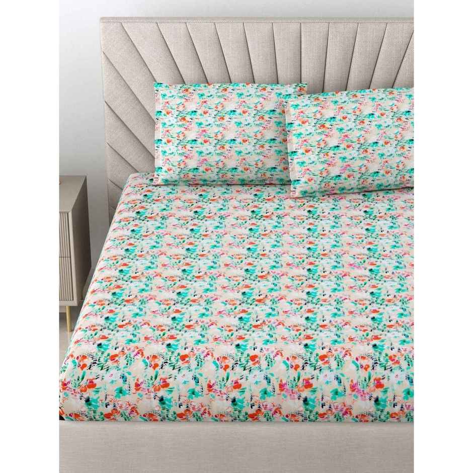 Bombay Dyeing Dream Lover 104 TC 100% Cotton Green Double Size Bedsheet with 2 Pillow Cover
