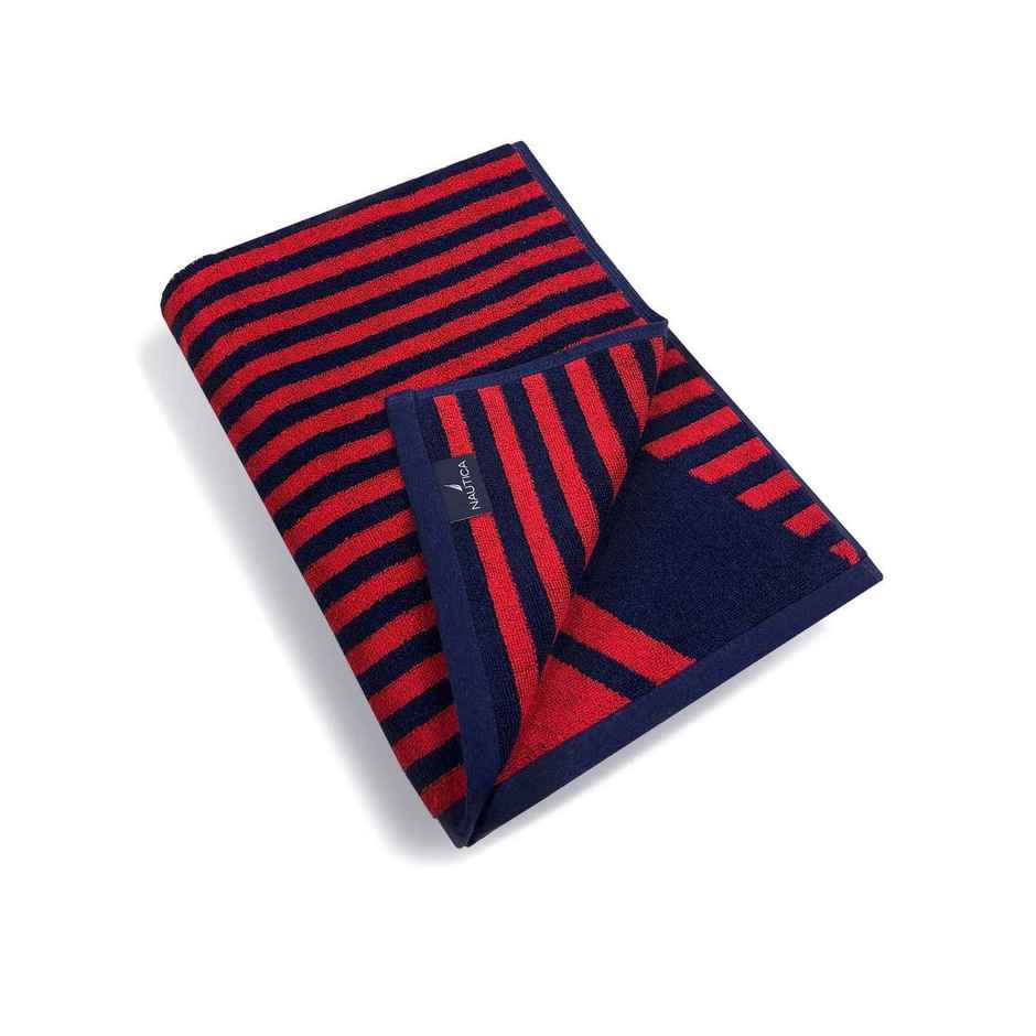 Nautica Designer 100% Cotton Beach & Bath Towel -1pc Bath Towel | voyage stripe-red-navy