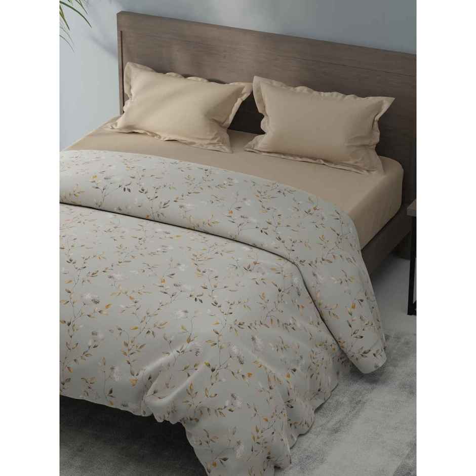 KOPA Super Soft Microfiber Comforter For All Weather | Coolmax Cotton Feel Floral | Beige