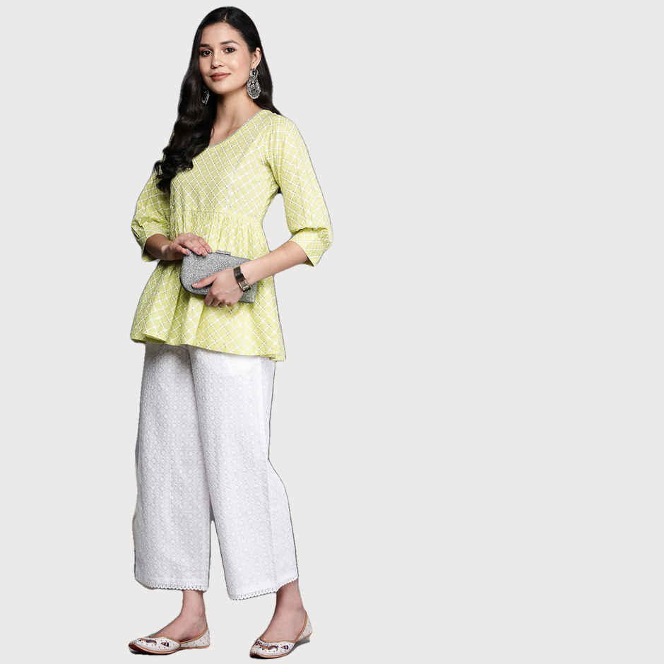 Libas Women Green Cotton A-Line Kurti - 26463L