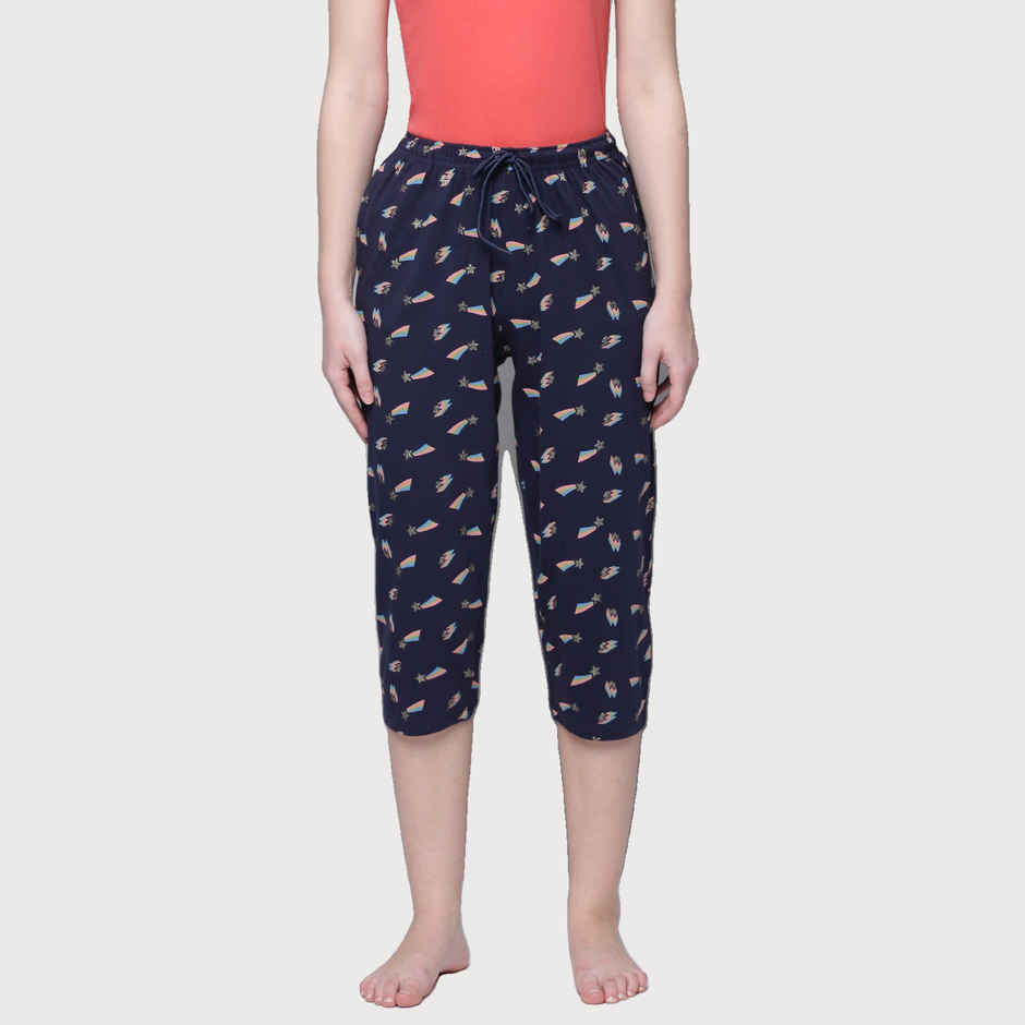 Kryptic Women's Cotton Printed Capri | Navy - L