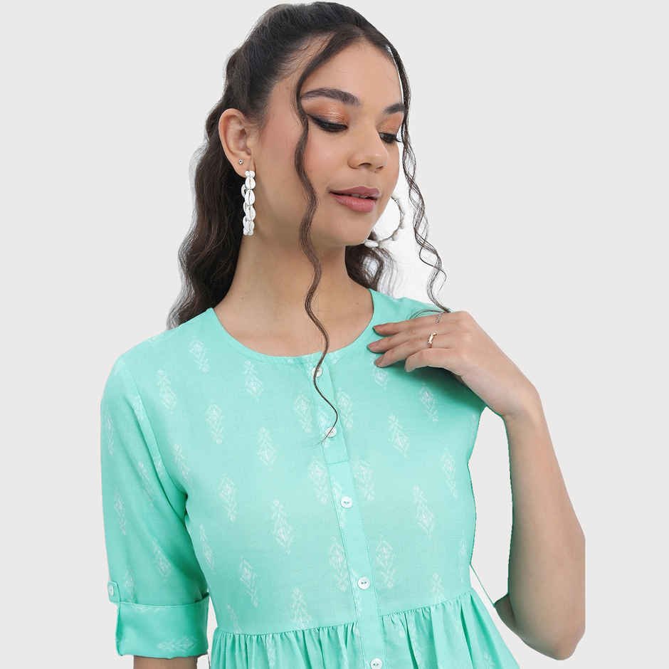 Ketch Women Sea Green Print Fit Flare Midi Dress | Sea Green | XL